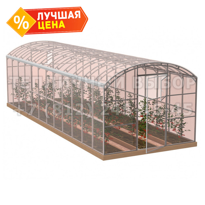 Теплица из поликарбоната-фито Усиленная Прямостенная 3х12 h=2.1 м профиль 20х40 мм