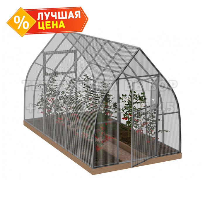 Теплица из поликарбоната Усиленная Капелька 2,1х4 h=2.3 м профиль 25х25 мм