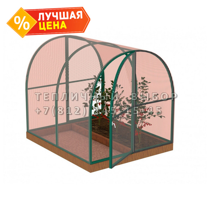 Теплица из поликарбоната-фито Арочная 1,6х2 h=1.68 м профиль 20х20 мм Зеленый