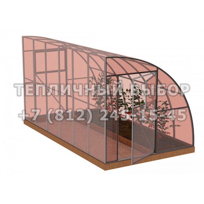 Теплица из поликарбоната-фито Усиленная Пристенная 2,3х4 h=2.1 м профиль 25х25 мм