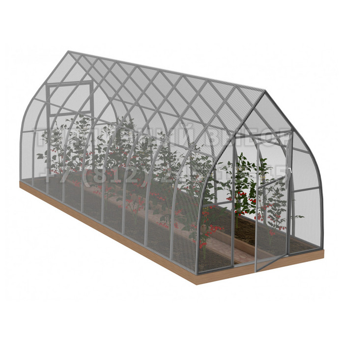 Теплица из поликарбоната Усиленная Капелька 2,1х10 h=2.3 м профиль 25х25 мм