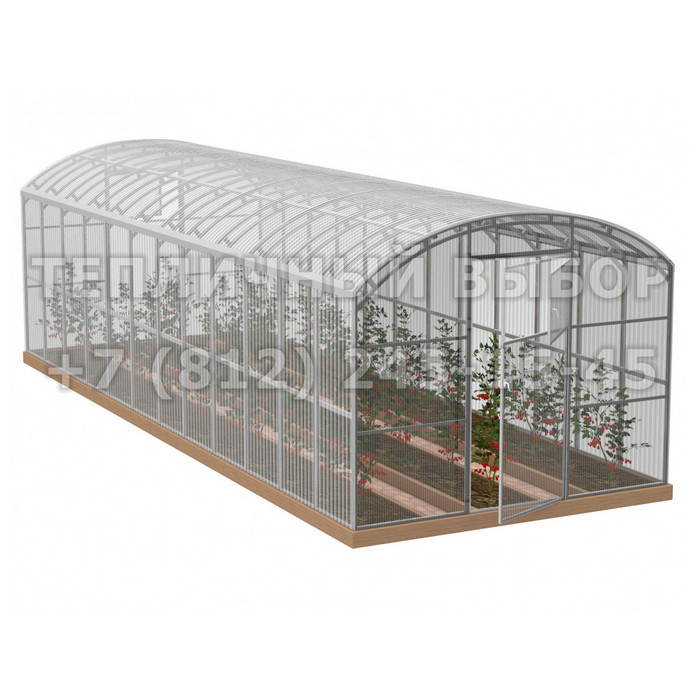 Теплица из поликарбоната Усиленная Прямостенная 2,5х12 h=2.1 м профиль 20х40 мм